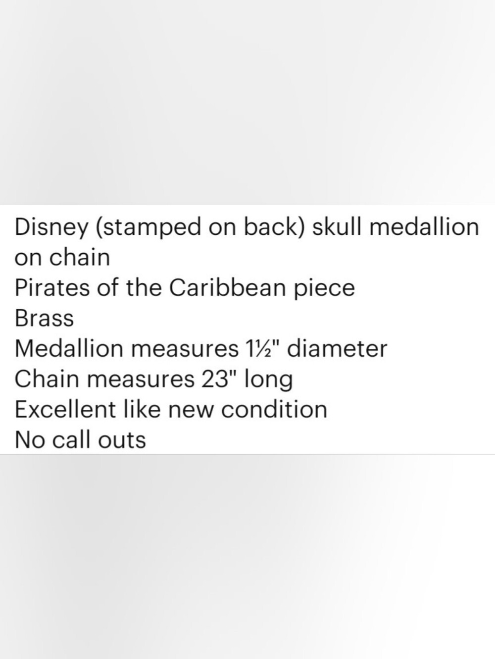 Disney Pirate Skull Medallion Necklace Unisex 1½" Diameter 23" Long - Picture 4 of 4